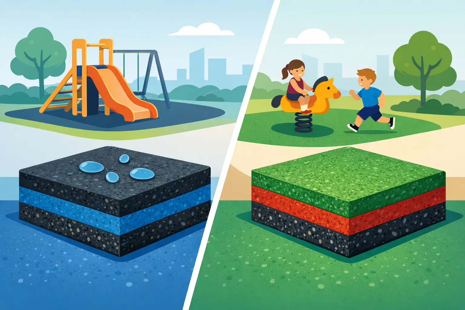 EPDM versus TPV para pisos de parques seguros